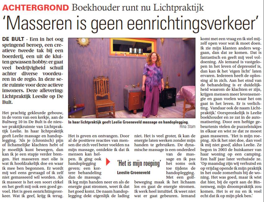 Artikel in Steenwijker Courant 6-11-2013 door Rina Stam